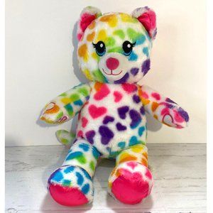 Build A Bear BAB Rainbow Hearts Kitty Cat 16” Stuffed Plush Toy Hook Loop Hands